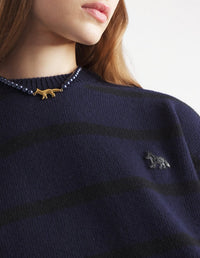 Pull Fox à rayures en laine - Black & Ink Blue