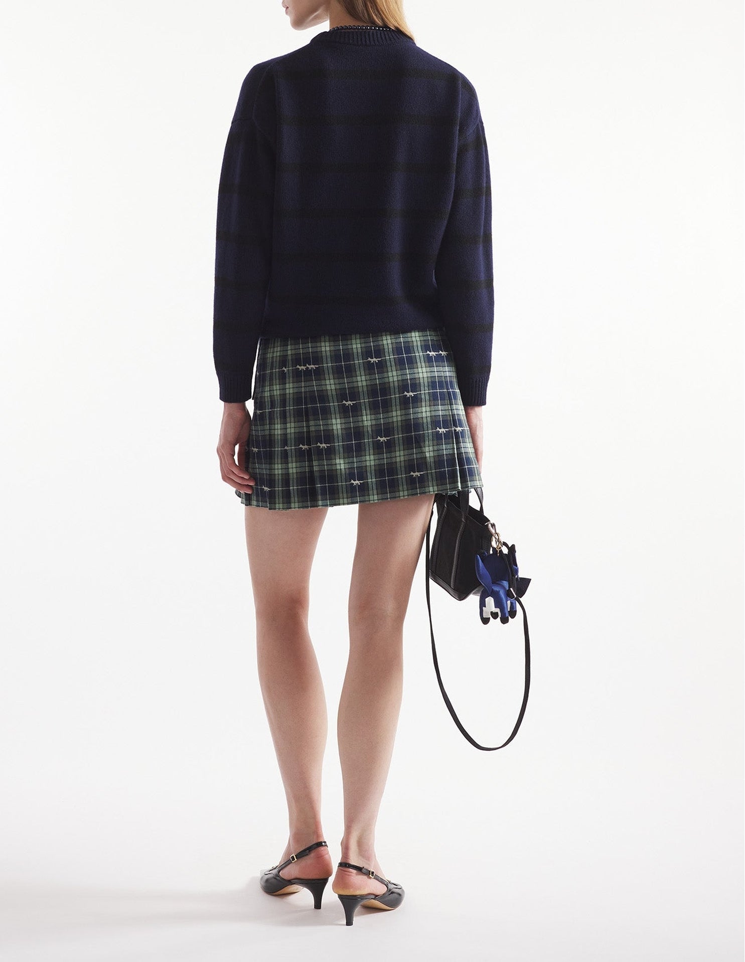 Pull Fox à rayures en laine - Black & Ink Blue