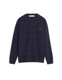 Pull Fox à rayures en laine - Black & Ink Blue