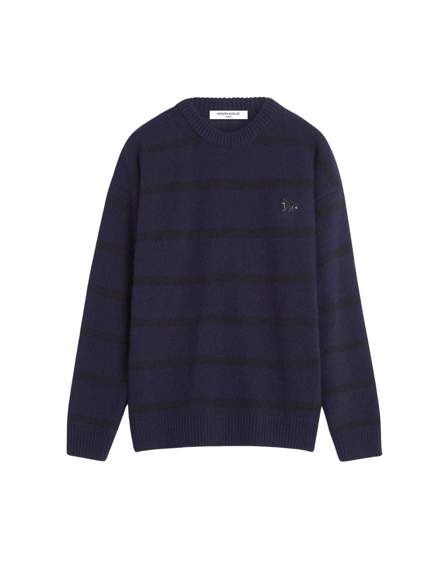 Pull Fox à rayures en laine - Black & Ink Blue