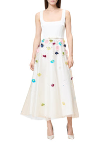 Robe trapèze brodée en soie - Multi