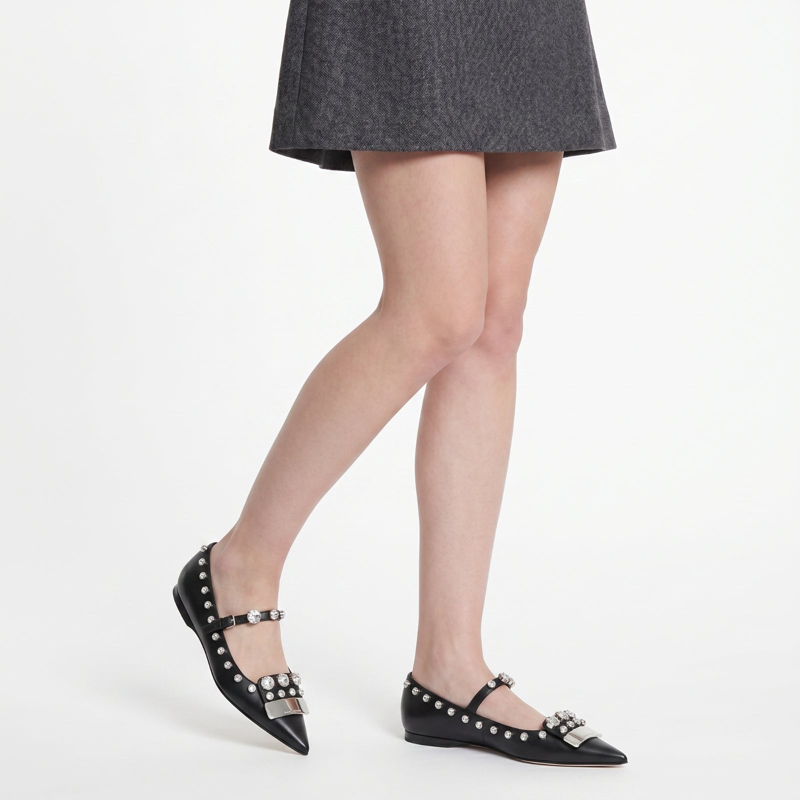 Ballerines Sr1 en cuir - Black & Crystal