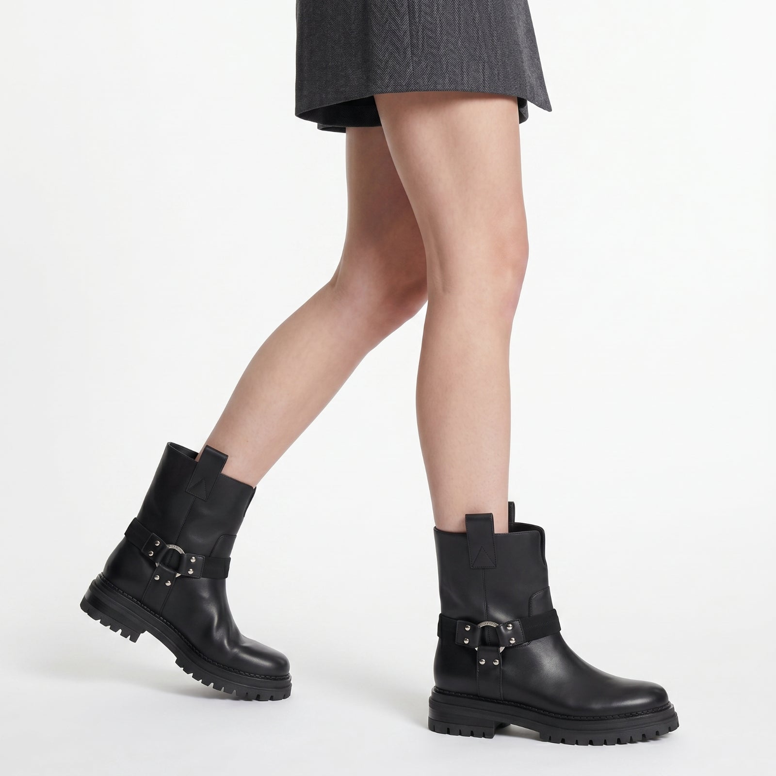 Bottines Motor ceinturées en cuir - Nero