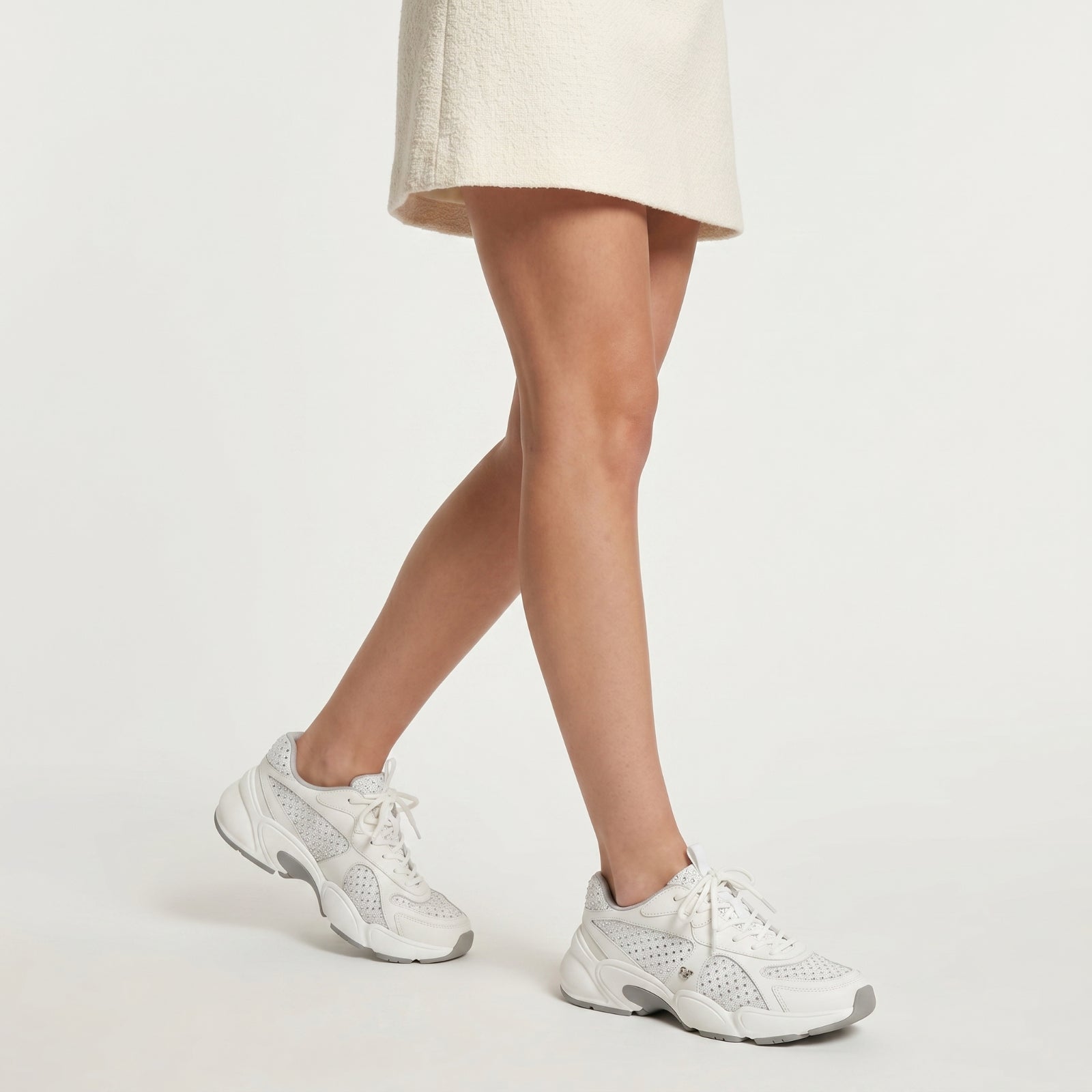 Baskets running Sr Crystal en cuir - White