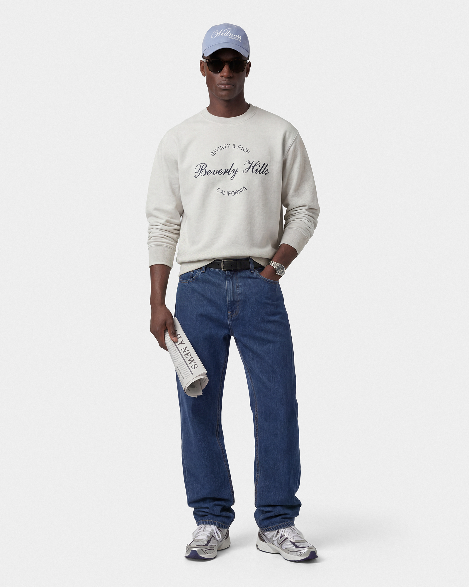 T-shirt à col rond « Beverly Script » - Gris chiné/Bleu marine