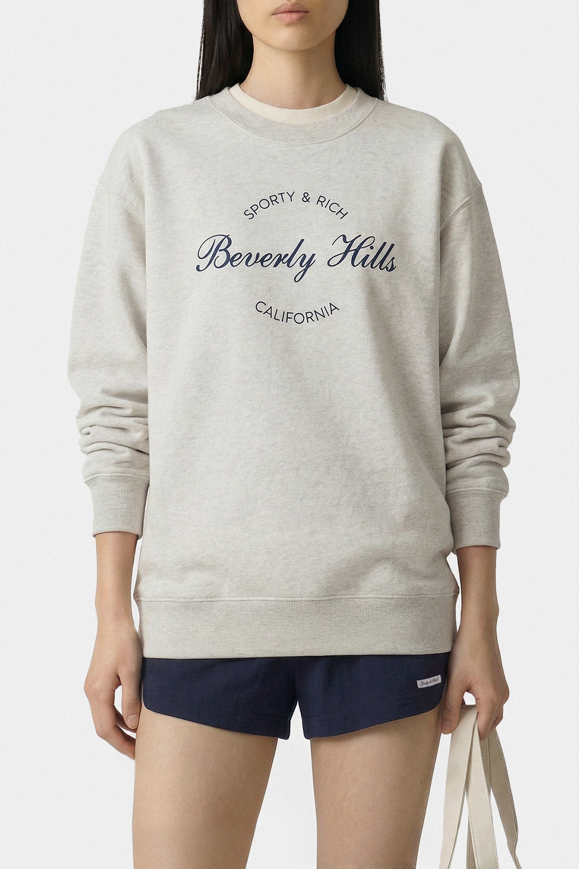 Pull à col rond Beverly Script - Gris Chiné & Bleu Marine