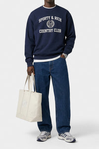 Pull à col rond Varsity Crest - Bleu Marine & Blanc
