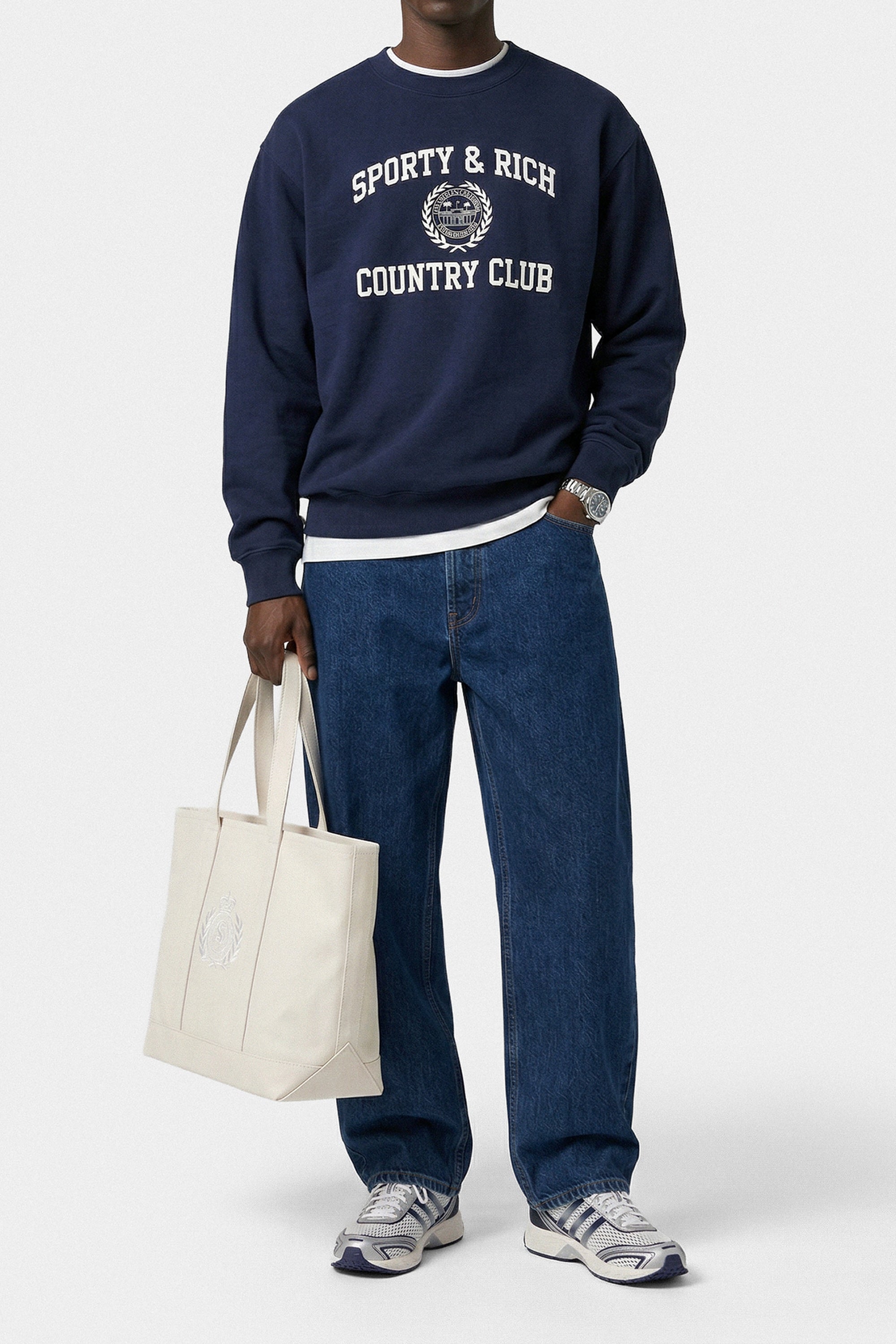 Pull à col rond Varsity Crest - Bleu Marine & Blanc