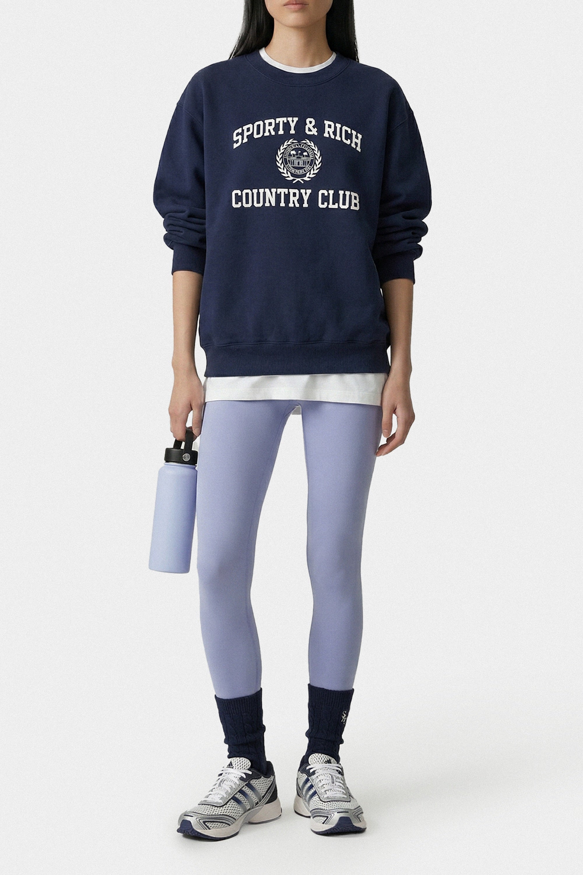 Pull à col rond Varsity Crest - Bleu Marine & Blanc