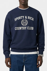 Pull à col rond Varsity Crest - Bleu Marine & Blanc