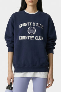 Pull à col rond Varsity Crest - Bleu Marine & Blanc