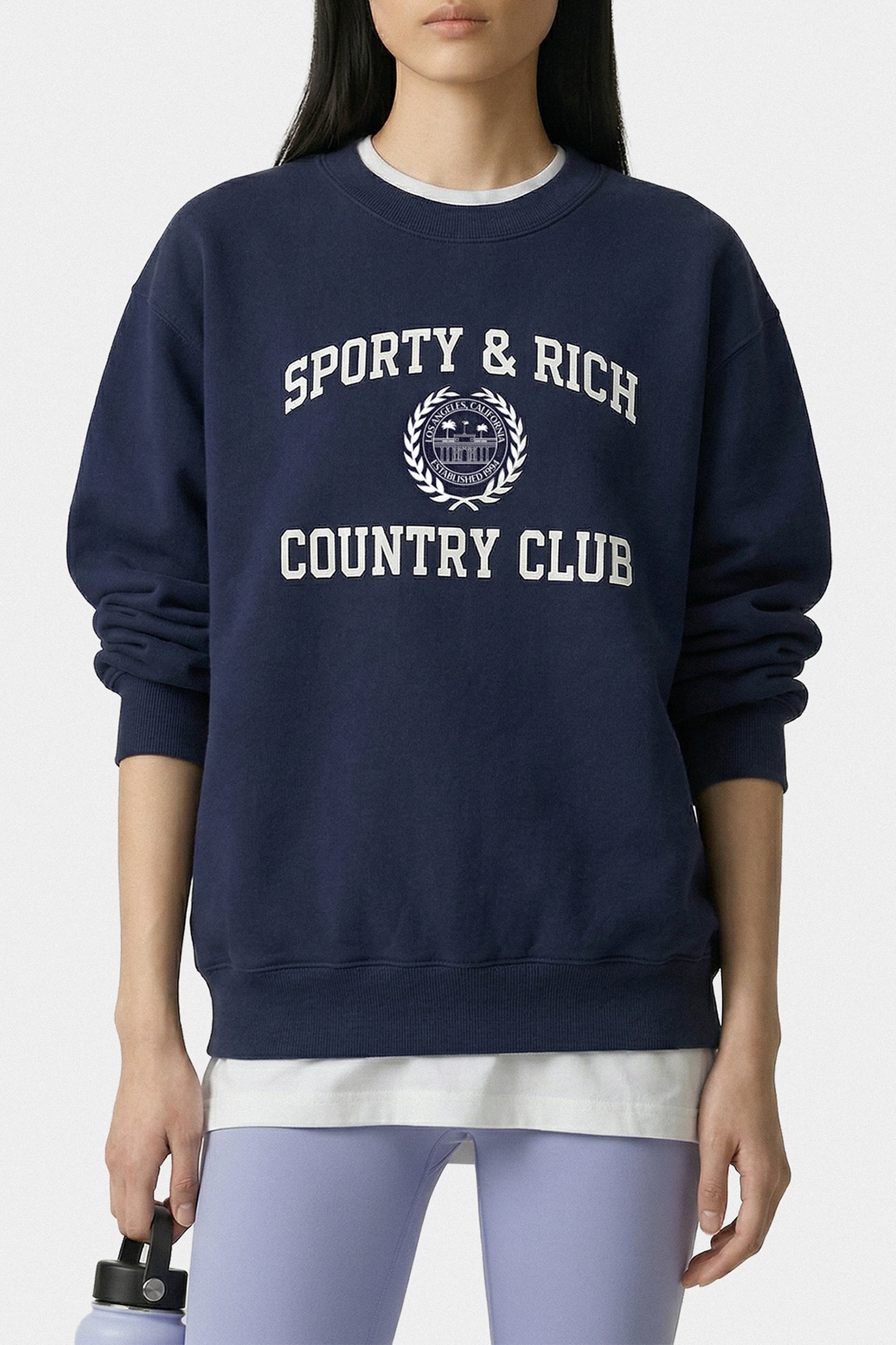 Pull à col rond Varsity Crest - Bleu Marine & Blanc