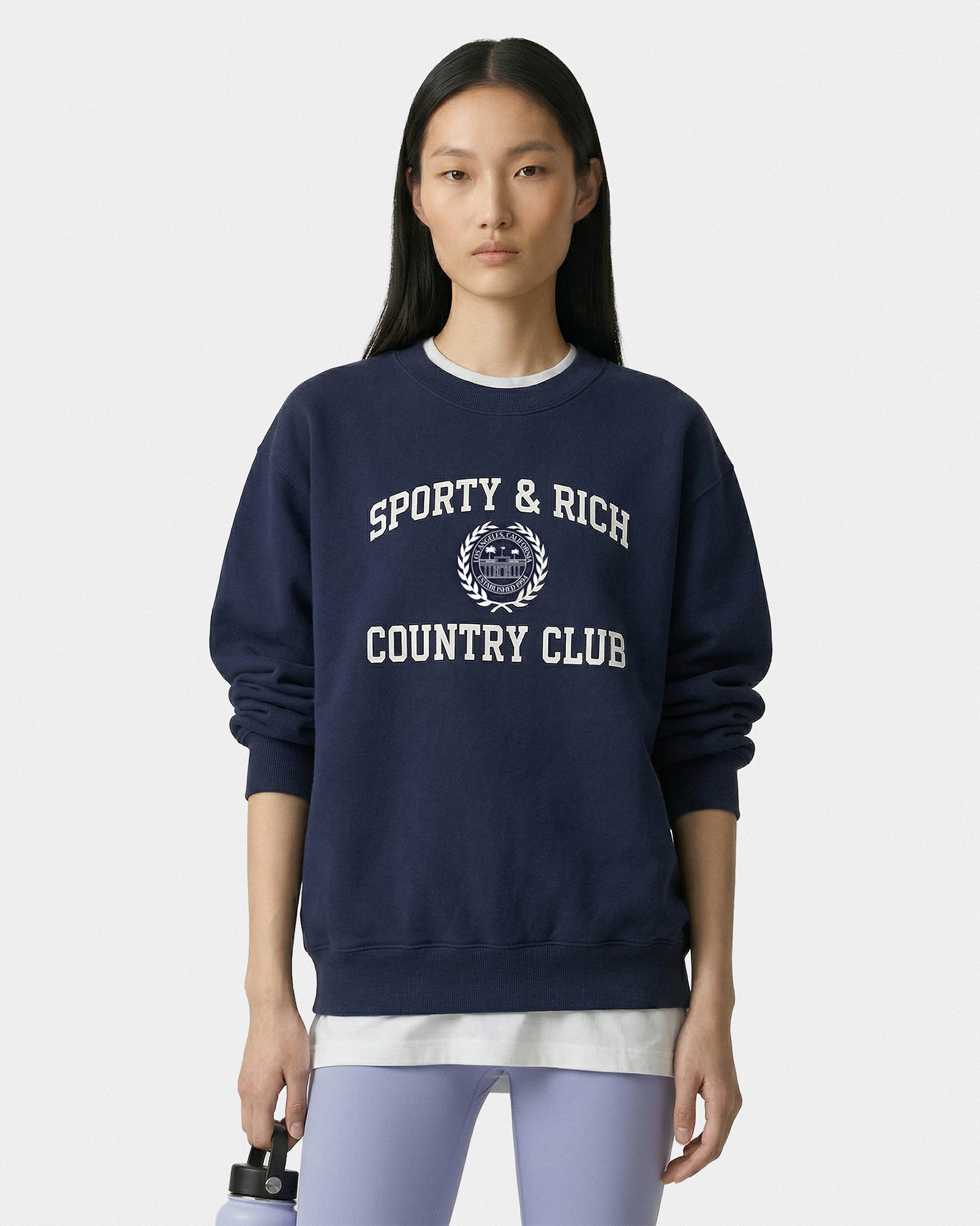 Pull à col rond Varsity Crest - Bleu marine/Blanc