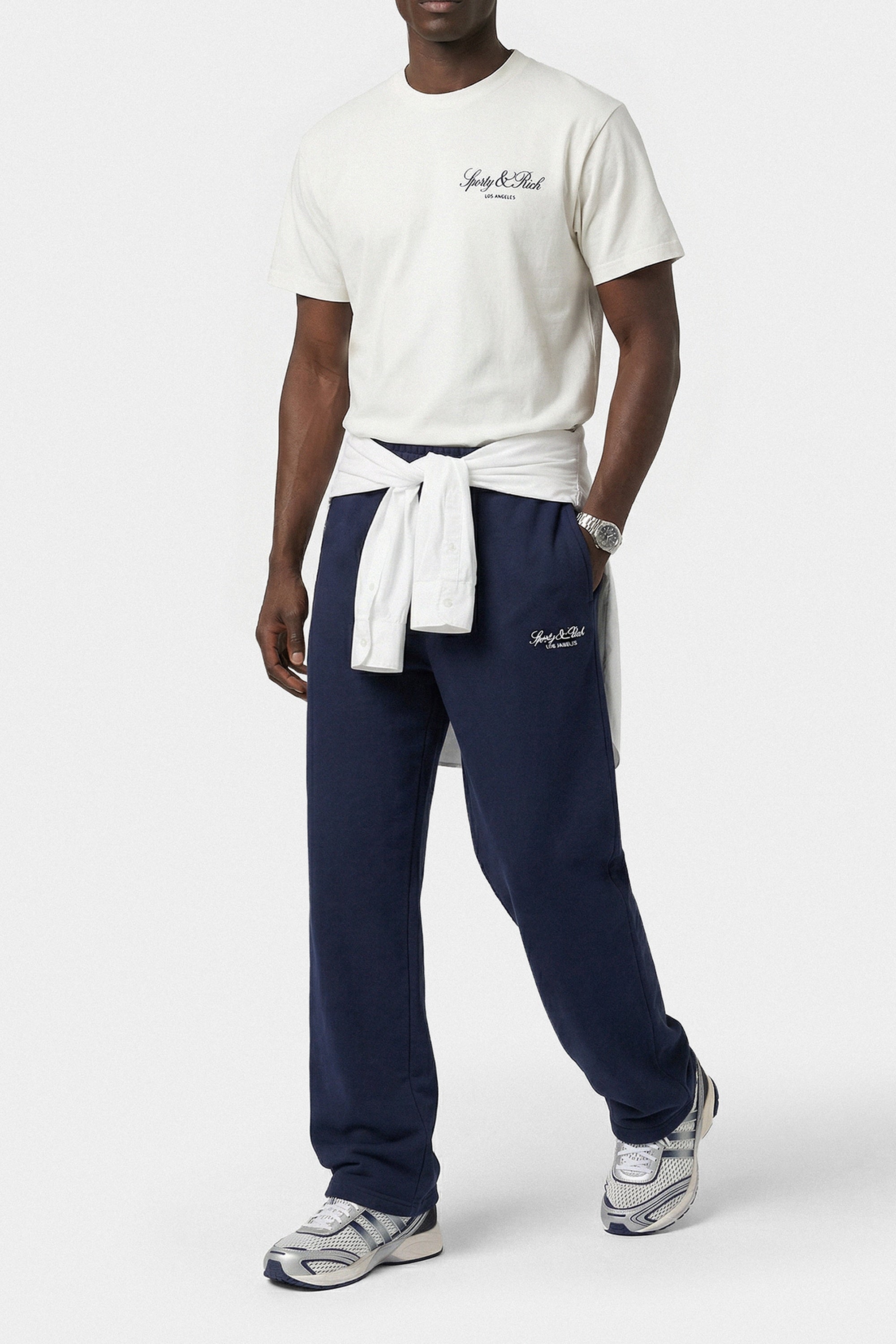 Pantalon de survêtement large brodé Vendome LA - Bleu Marine & Blanc