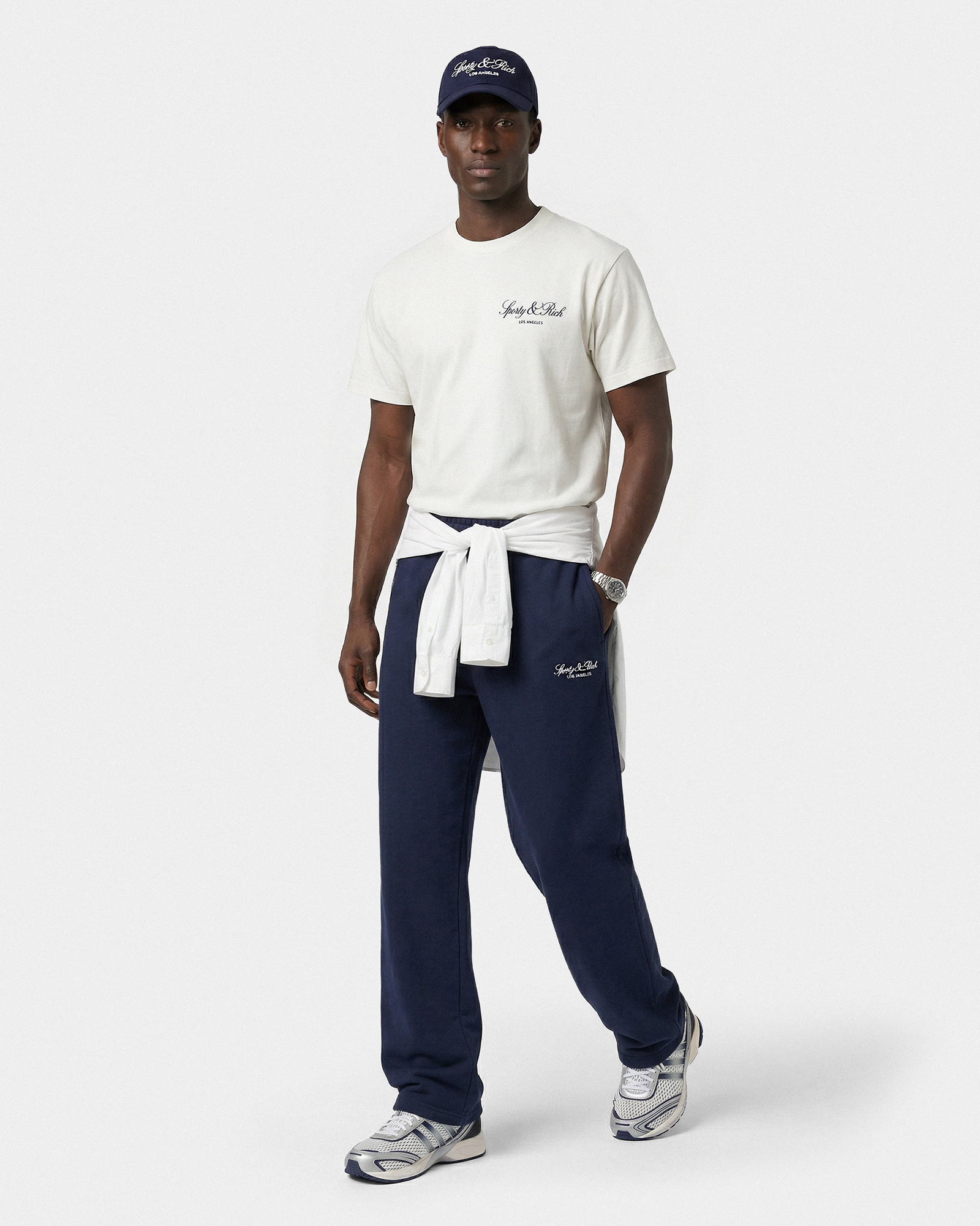 Pantalon de survêtement large brodé Vendome LA - Bleu marine/Blanc