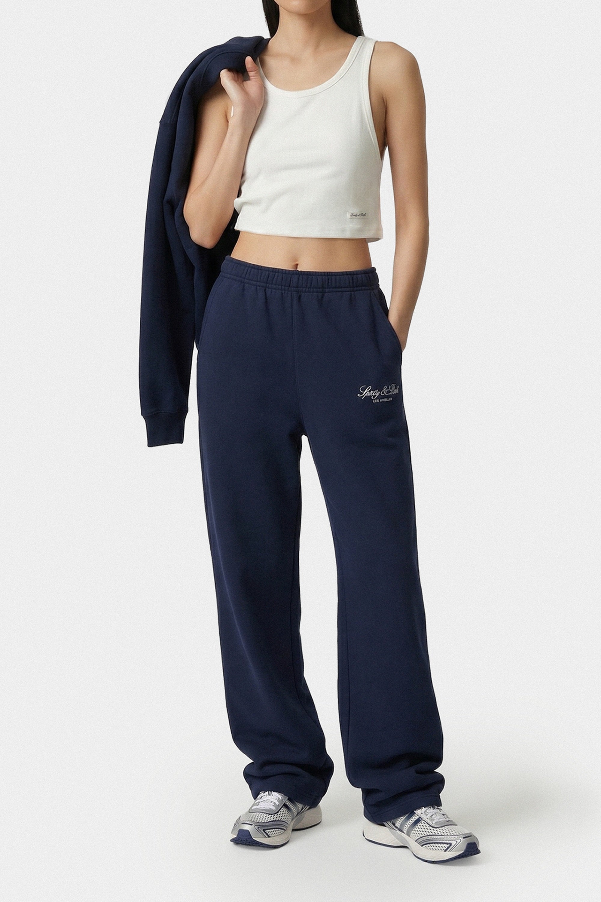 Pantalon de survêtement large brodé Vendome LA - Bleu Marine & Blanc