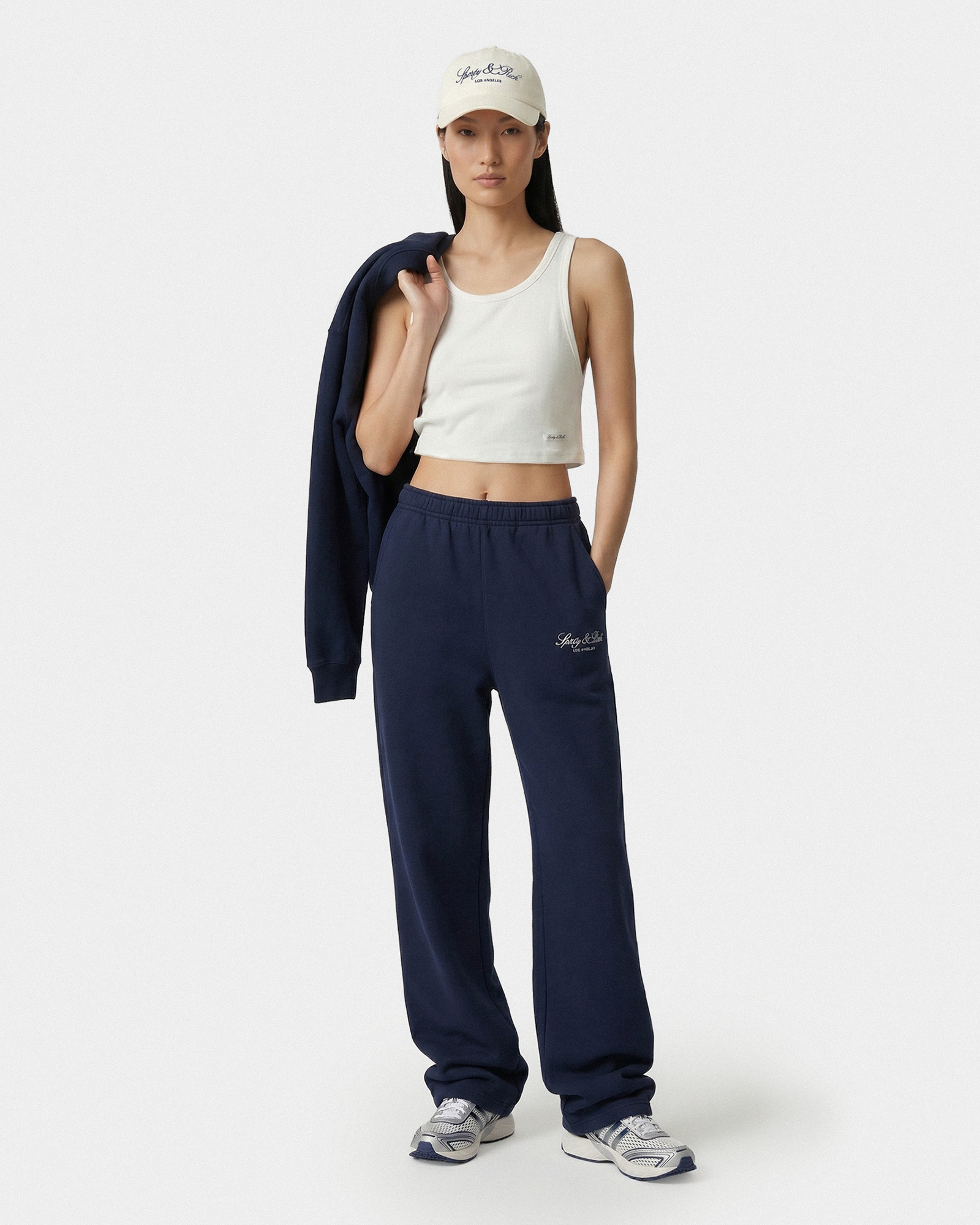 Pantalon de survêtement large brodé Vendome LA - Bleu marine/Blanc