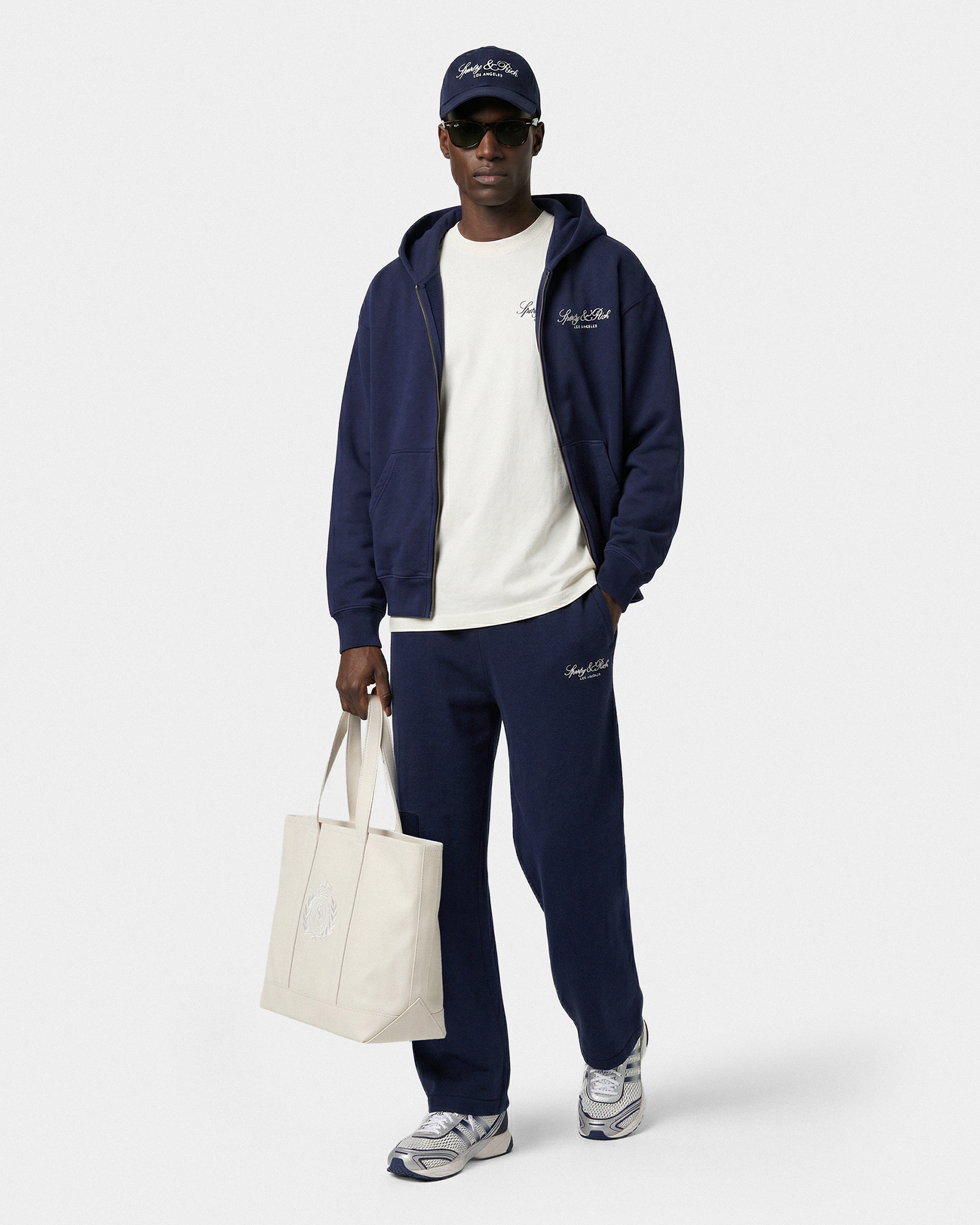 Sweat à capuche zippé brodé Vendome LA - Bleu marine/Blanc