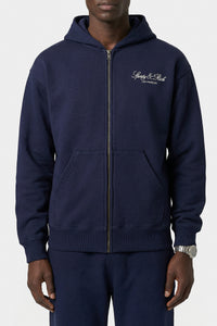Sweatshirt zippé brodé Vendome LA - Bleu Marine & Blanc