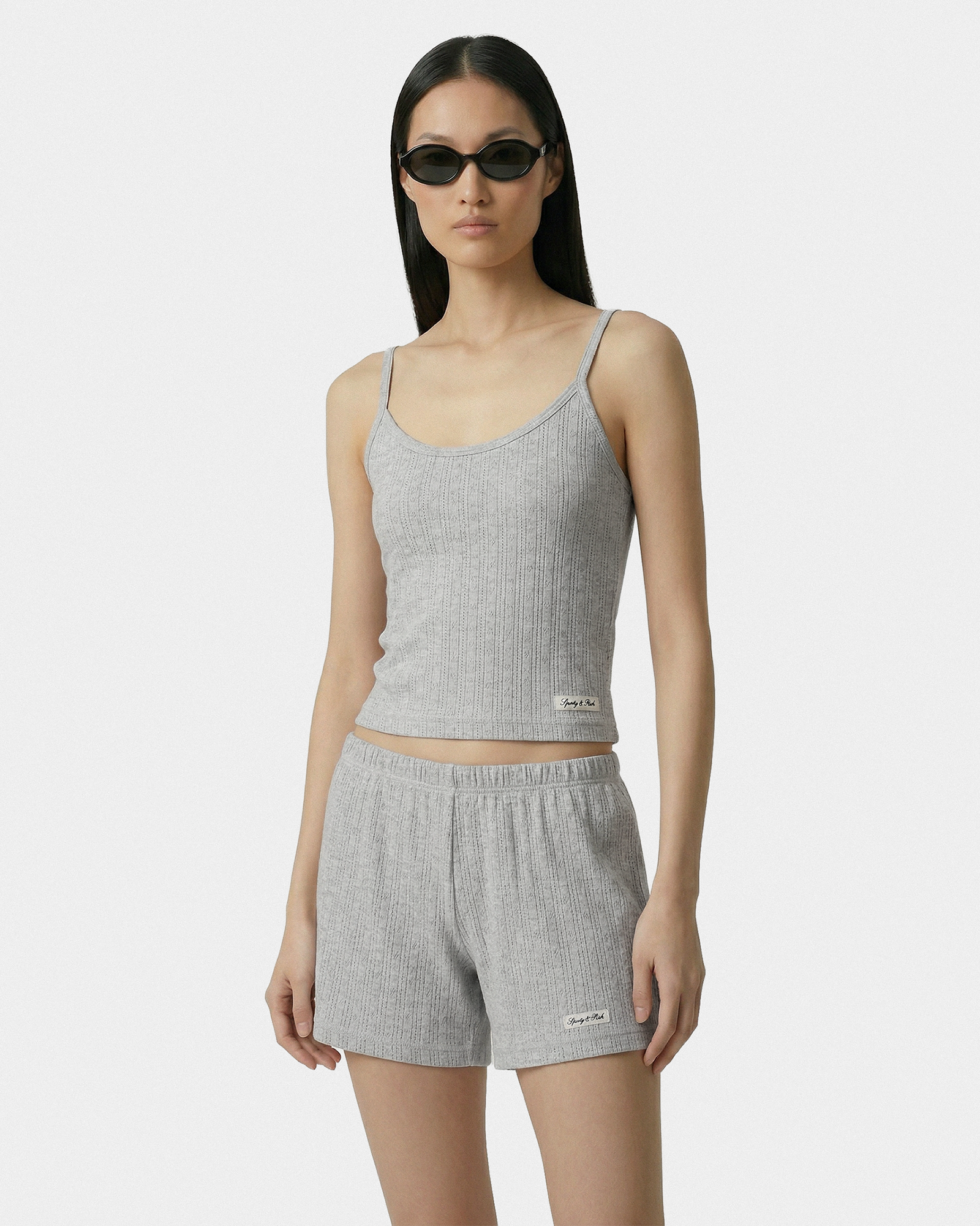 Débardeur en pointelle avec logo Signature - Gris chiné