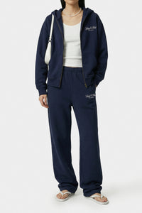 Sweatshirt zippé brodé Vendome LA - Bleu Marine & Blanc