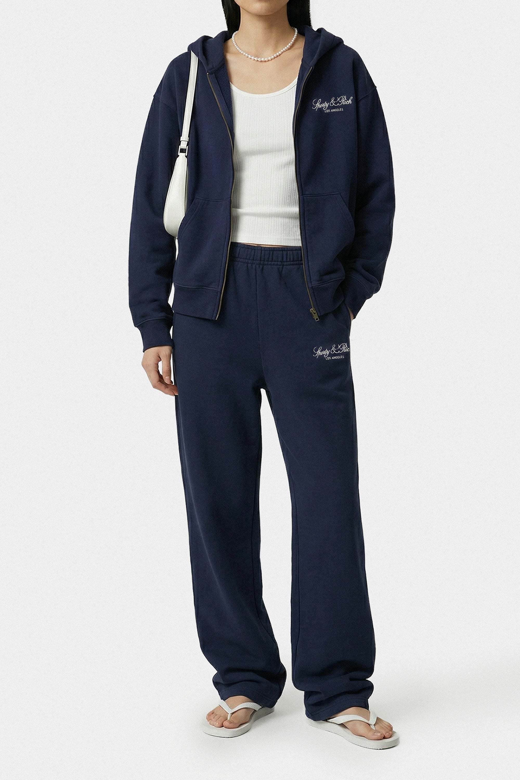 Sweatshirt zippé brodé Vendome LA - Bleu Marine & Blanc