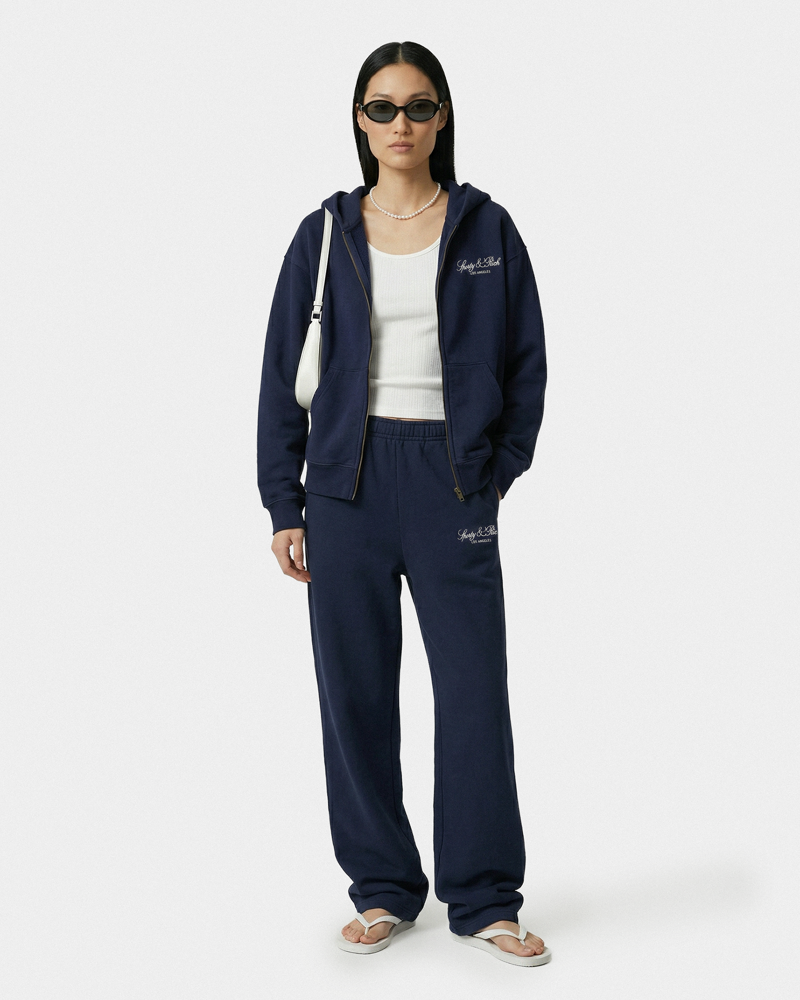Sweat à capuche zippé brodé Vendome LA - Bleu marine/Blanc