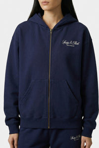 Sweatshirt zippé brodé Vendome LA - Bleu Marine & Blanc