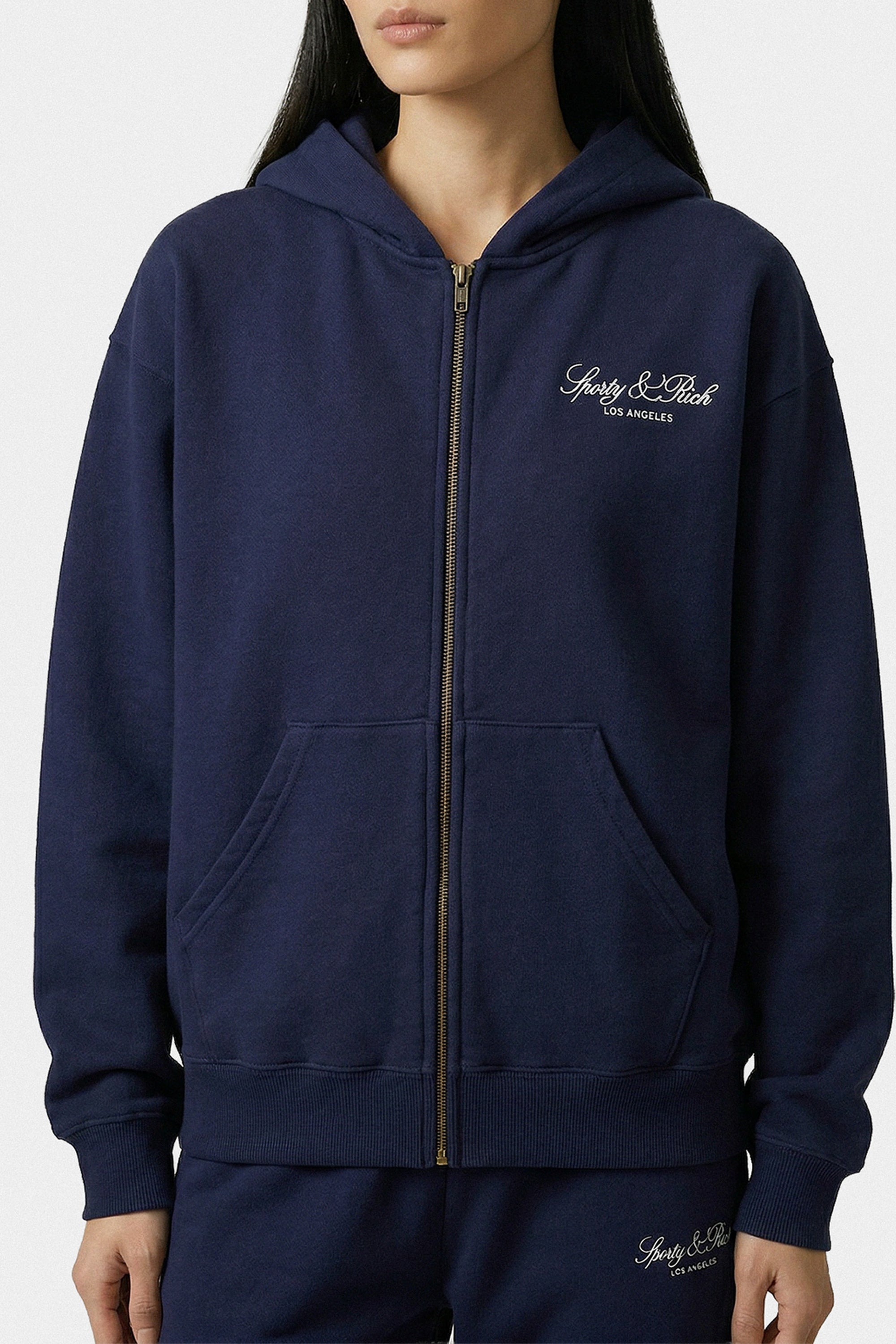 Sweatshirt zippé brodé Vendome LA - Bleu Marine & Blanc