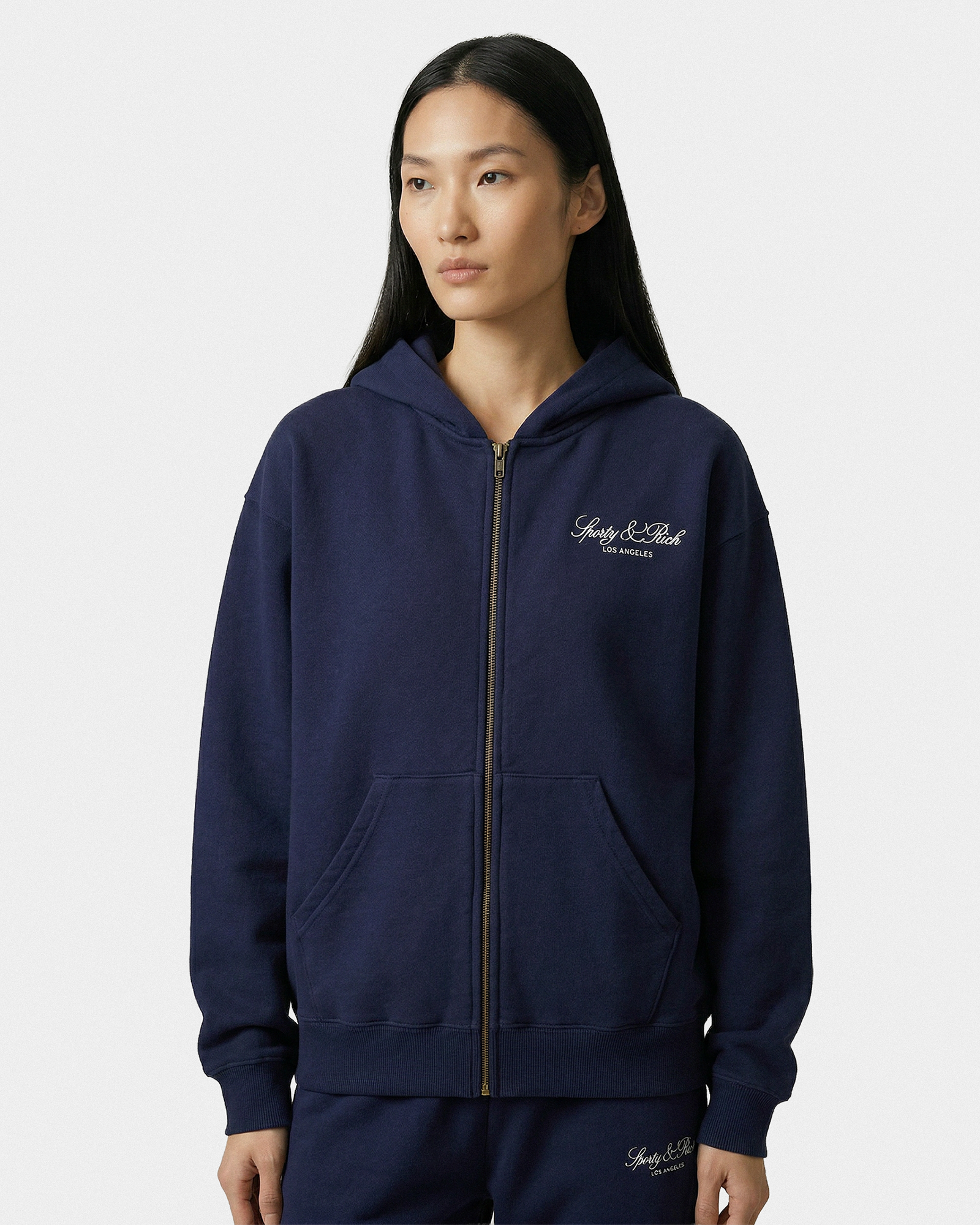 Sweat à capuche zippé brodé Vendome LA - Bleu marine/Blanc
