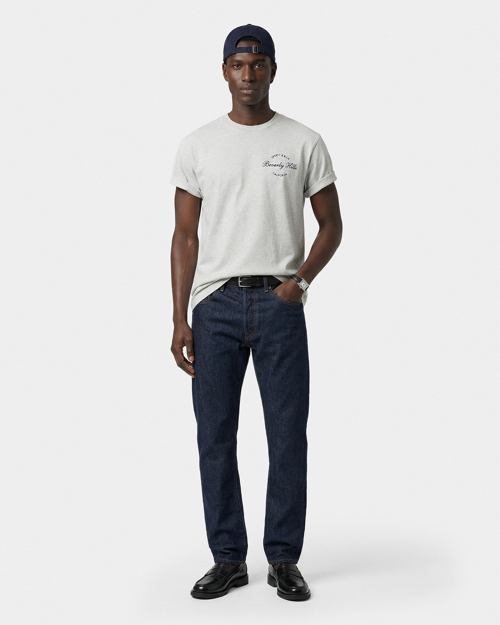 T-shirt Beverly Script - Gris chiné/Bleu marine