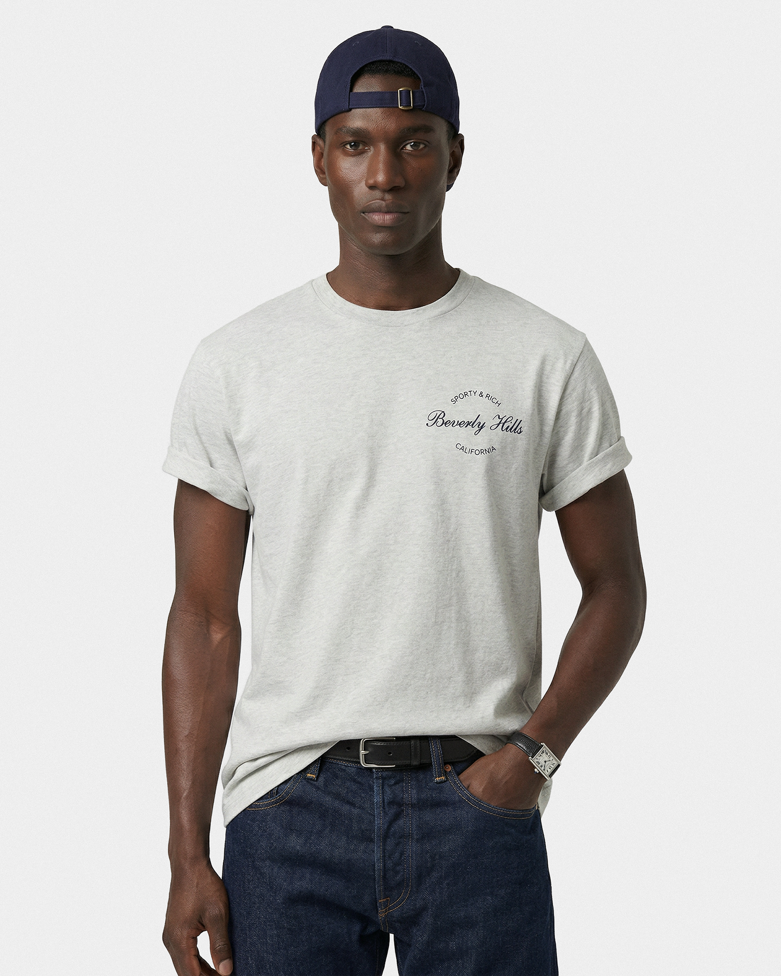 T-shirt Beverly Script - Gris chiné/Bleu marine
