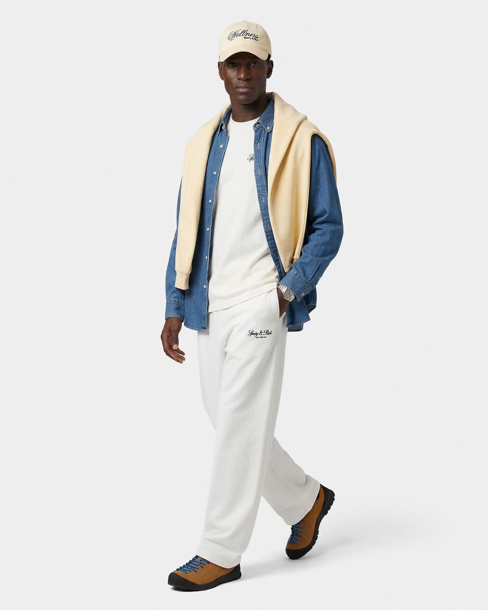 Pantalon de survêtement large brodé Vendome LA - Écru/Bleu marine