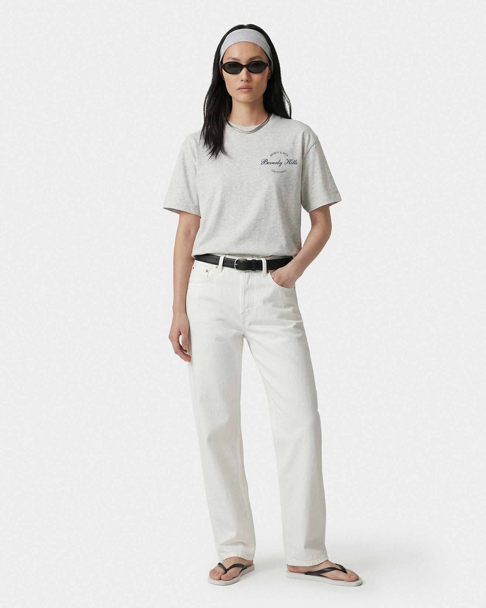 T-shirt Beverly Script - Gris chiné/Bleu marine