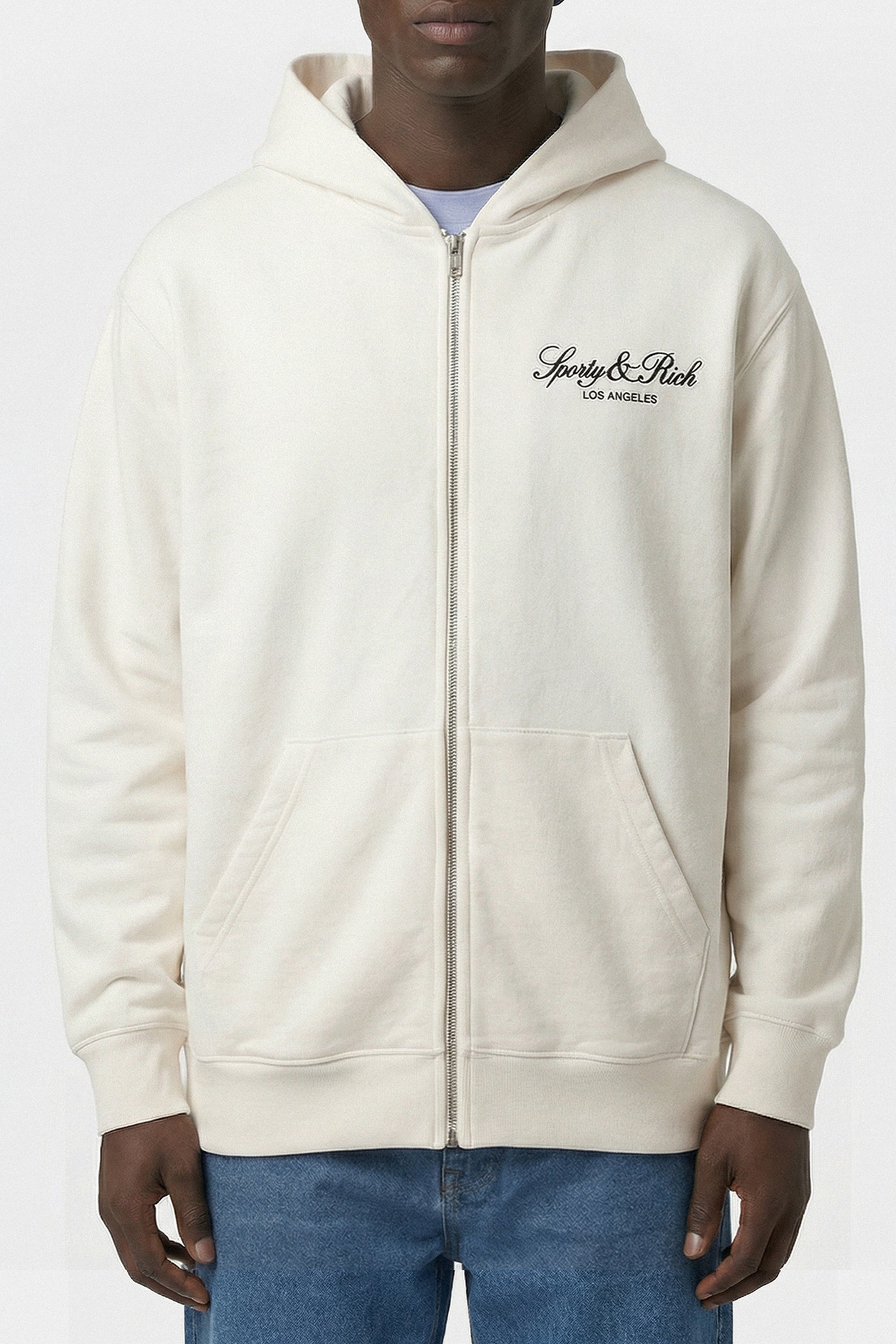 Sweatshirt zippé brodé Vendome LA - Écru & Bleu Marine