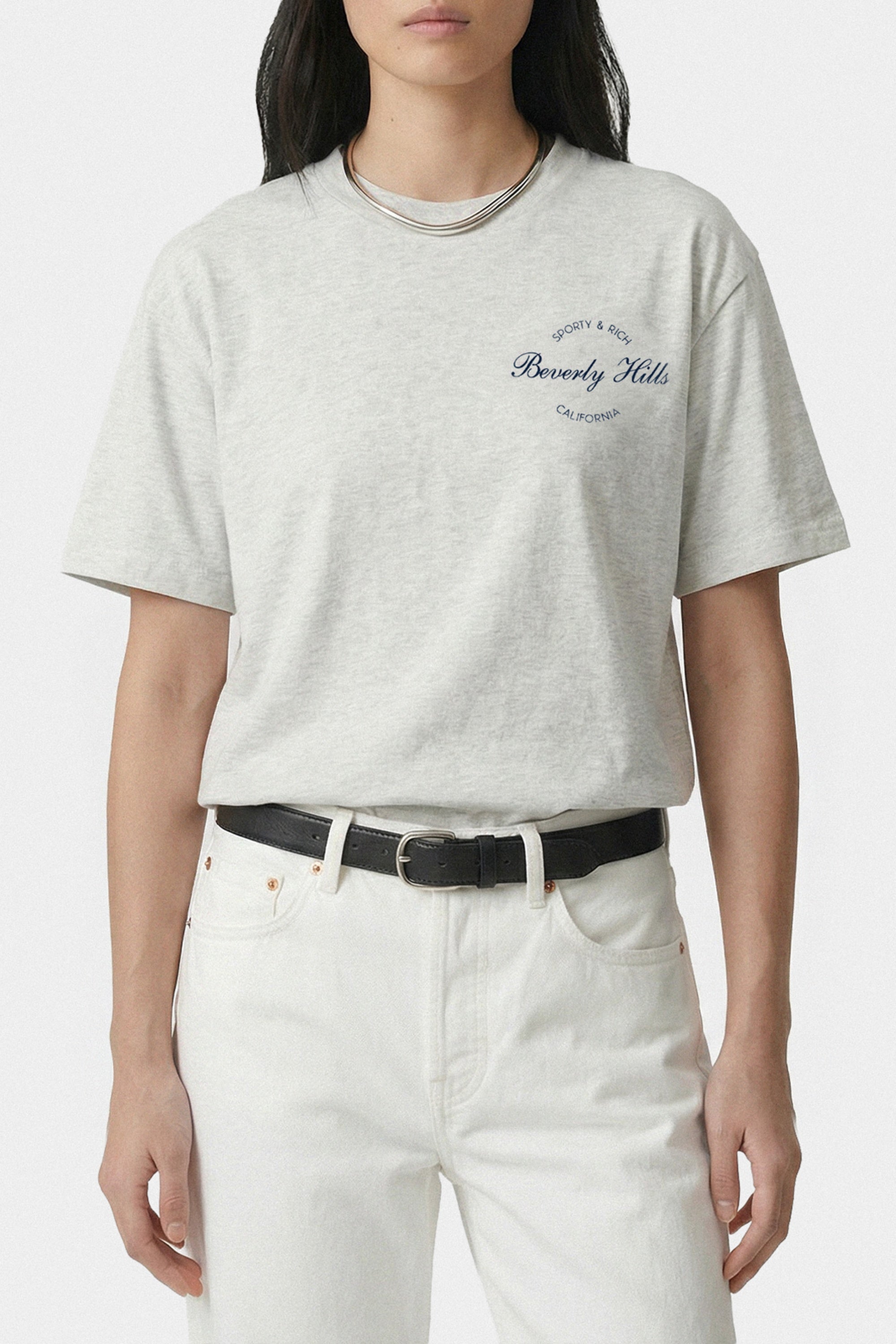 T-shirt oversize Beverly Script - Gris Chiné & Bleu Marine