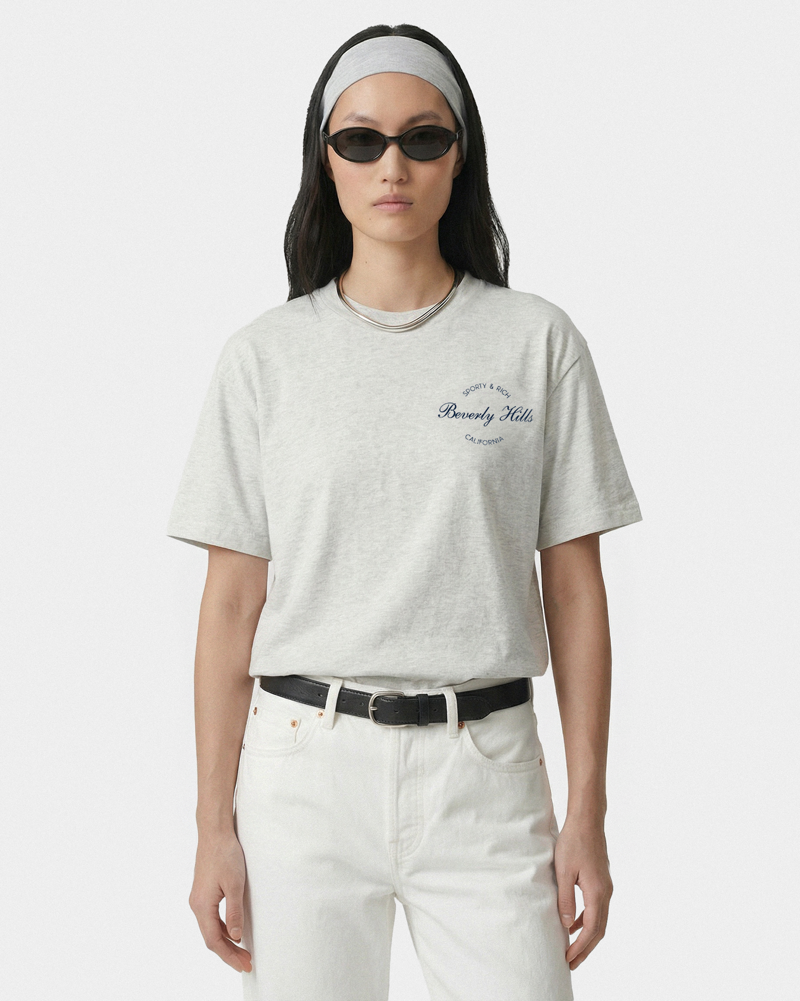 T-shirt Beverly Script - Gris chiné/Bleu marine