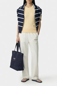 Pantalon de survêtement large brodé Vendome LA - Écru & Bleu Marine