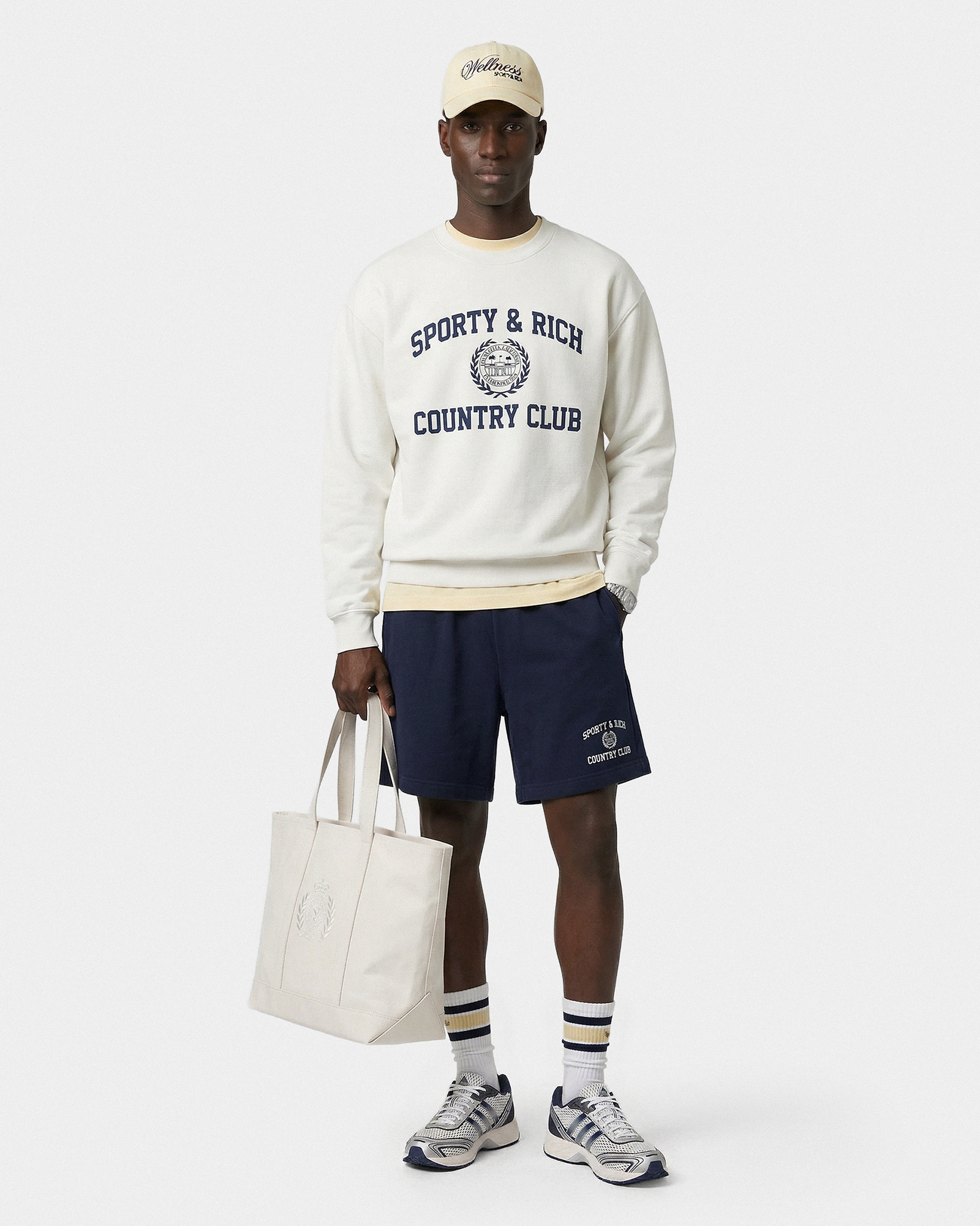 Pull à col rond « Varsity Crest » - Écru/Bleu marine