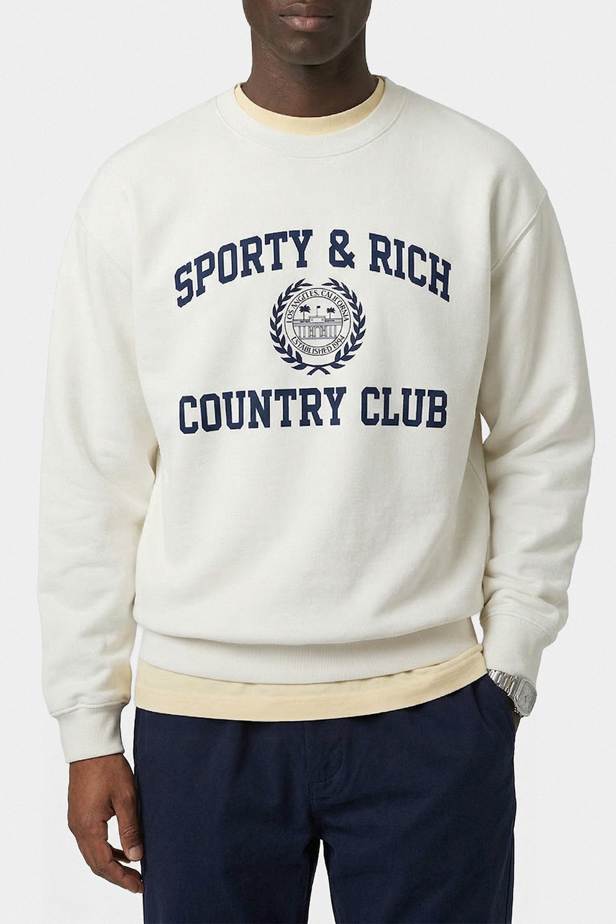Pull à col rond Varsity Crest - Écru & Bleu Marine
