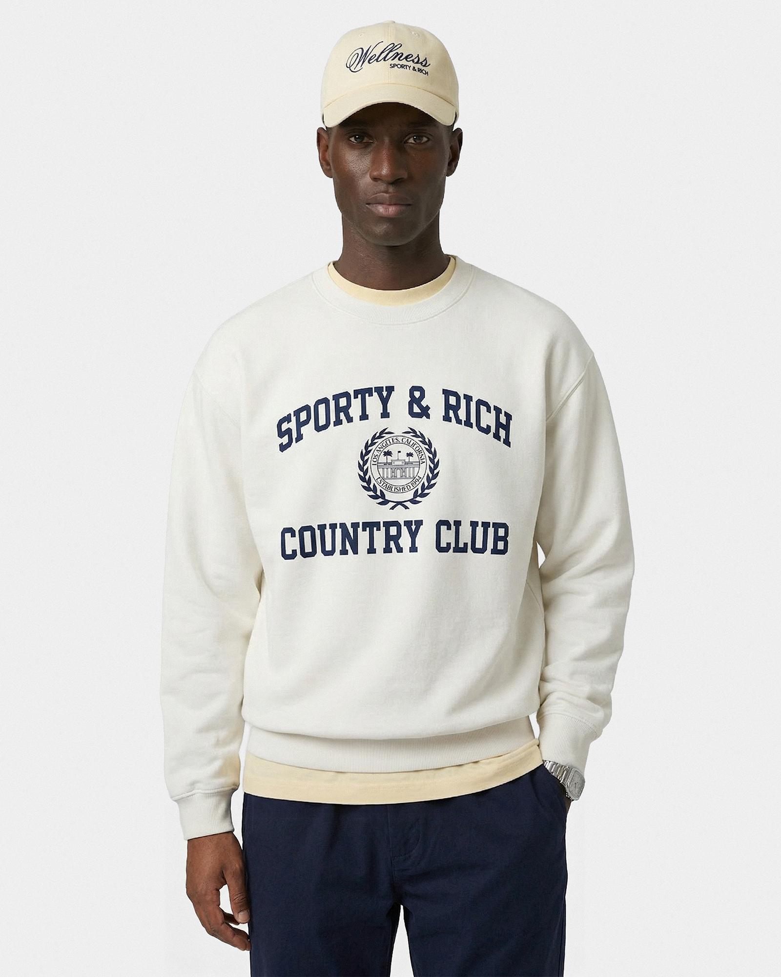 Pull à col rond « Varsity Crest » - Écru/Bleu marine