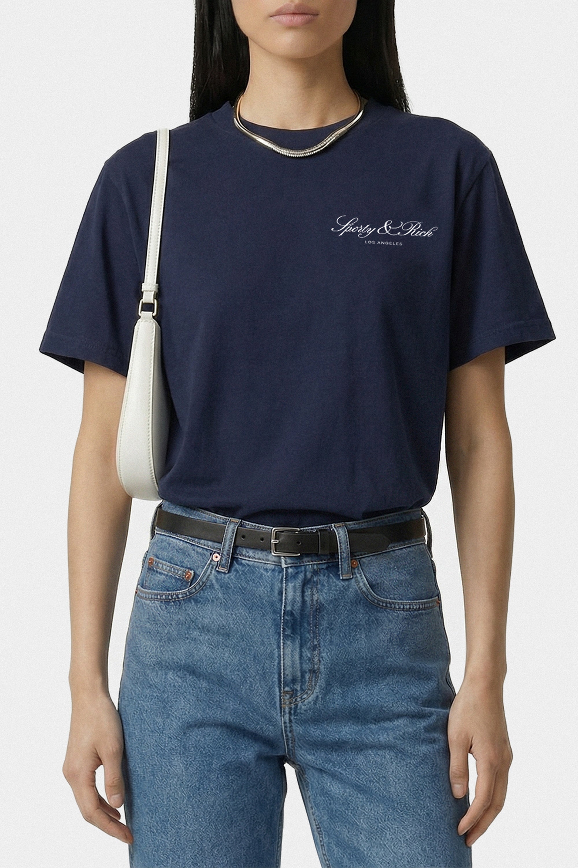 T-shirt oversize Vendome LA - Bleu Marine & Blanc