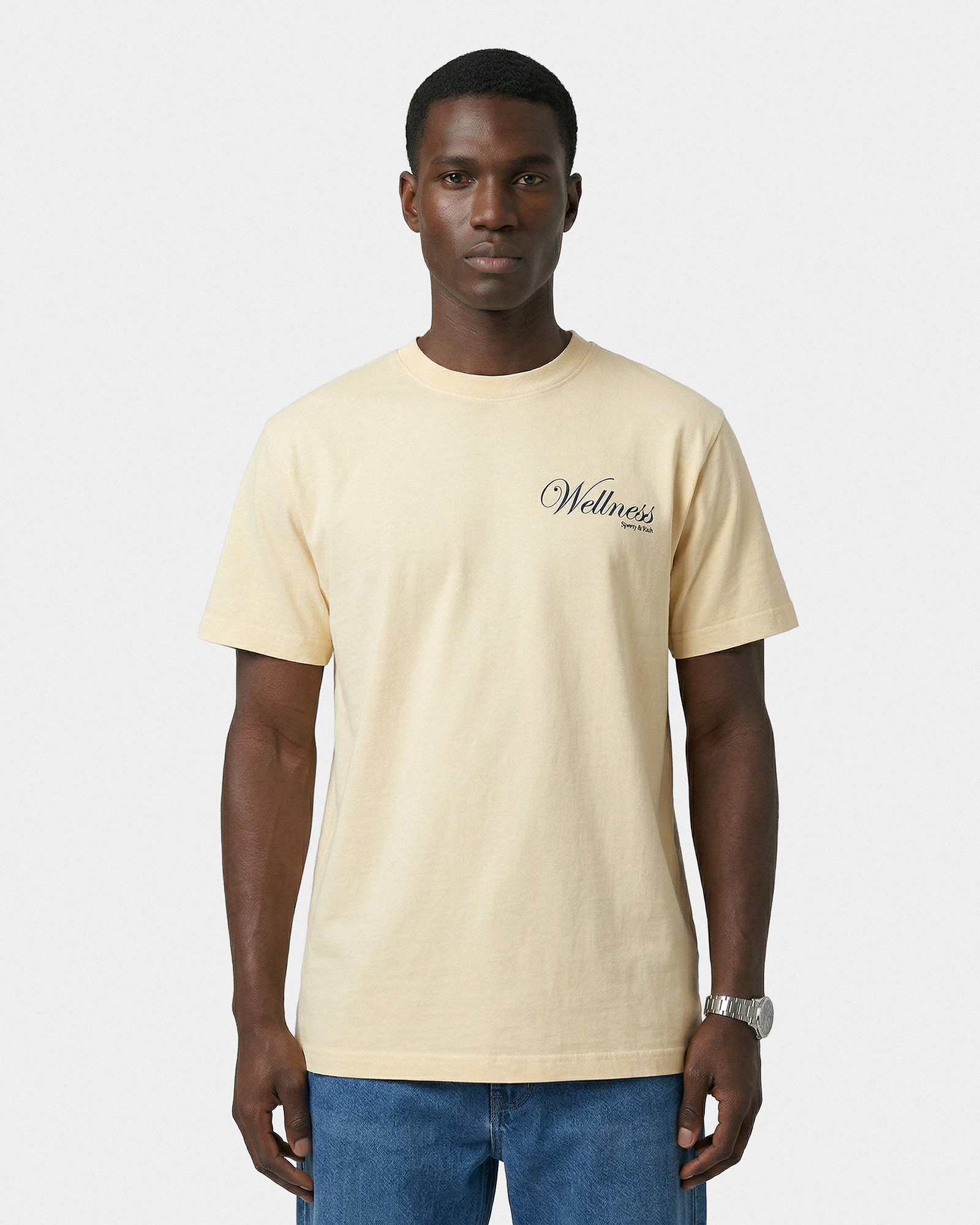 T-shirt Avenue - Amande/Bleu marine