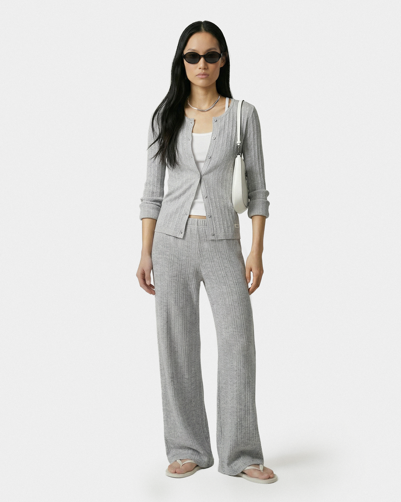 Pantalon en maille pointelle avec logo emblématique - Gris chiné