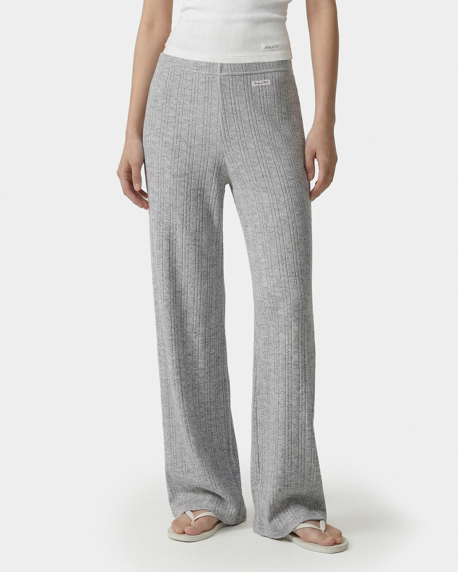 Pantalon en maille pointelle avec logo emblématique - Gris chiné