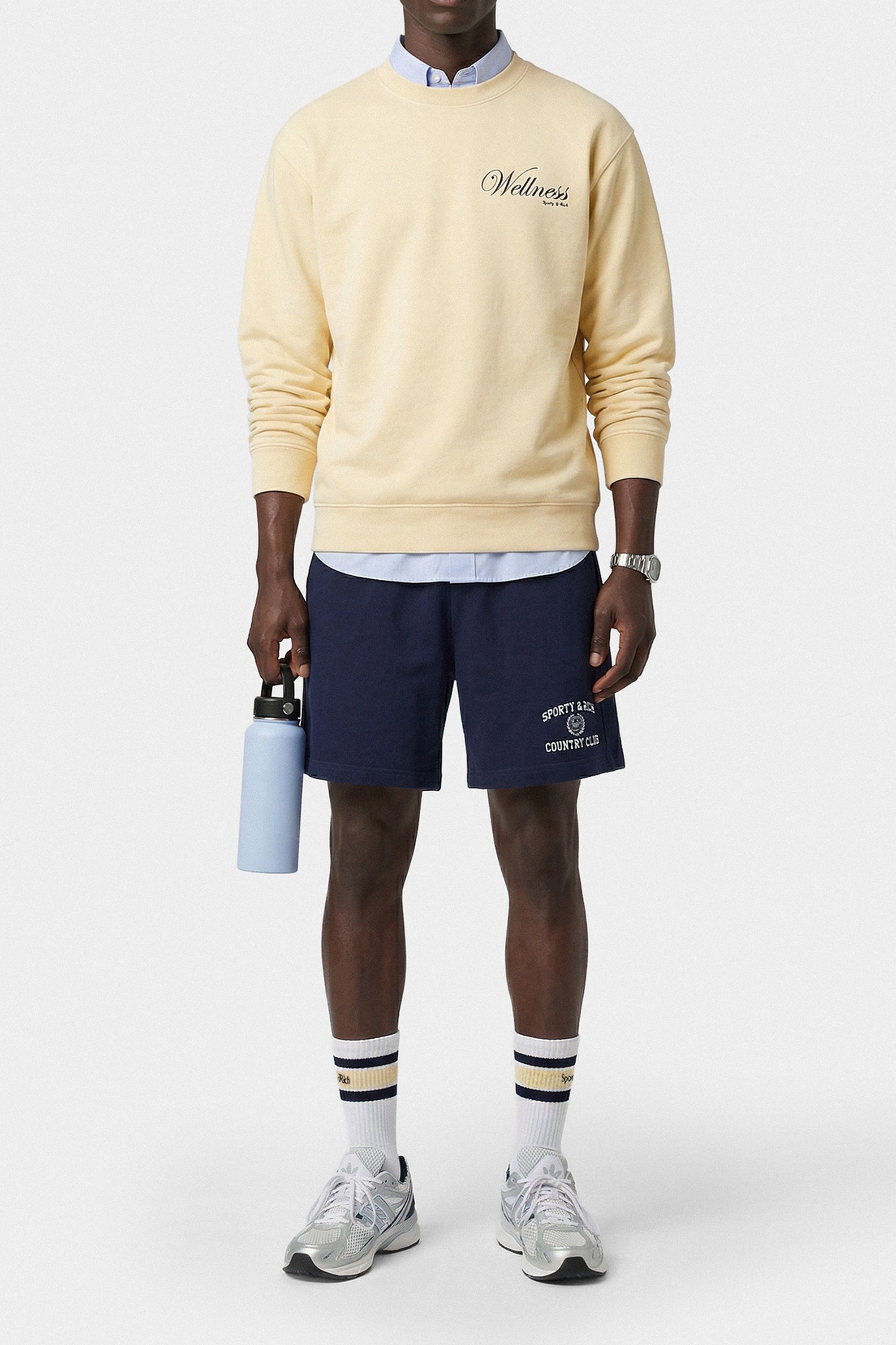 Short de sport Varsity Crest - Bleu Marine & Blanc