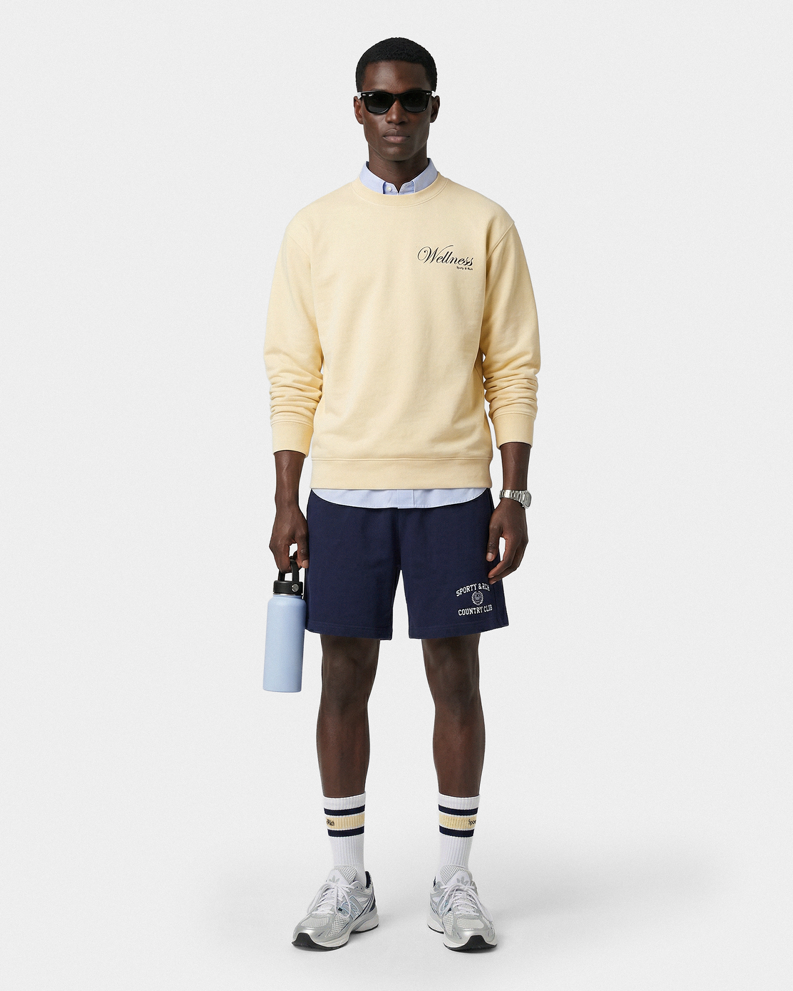Short de sport Varsity Crest - Bleu marine/Blanc
