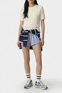 Pull SRC à mailles torsadées - Écru & Bleu Marine