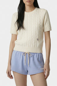 Pull SRC à mailles torsadées - Écru & Bleu Marine