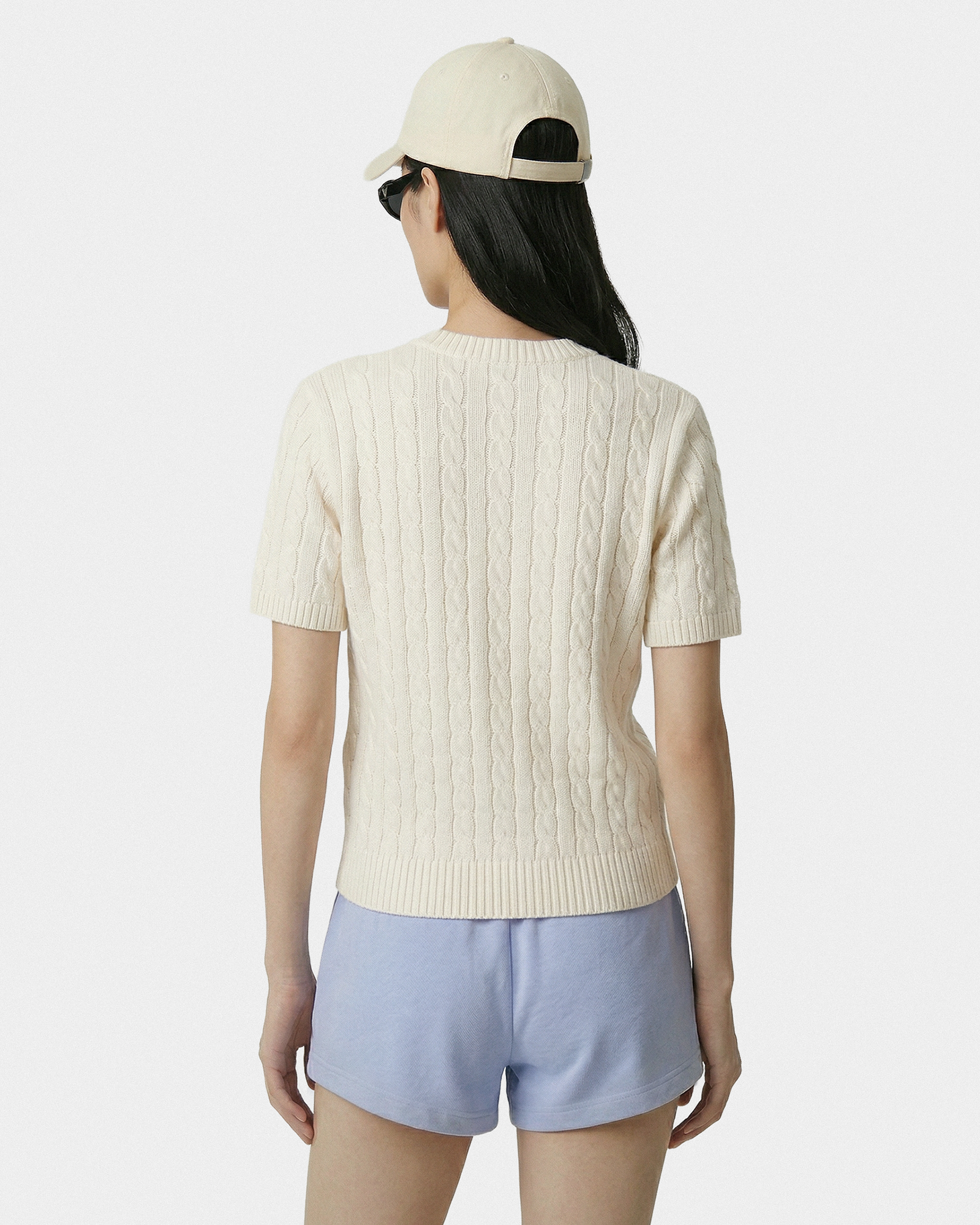 Pull en coton SRC à mailles torsadées - Écru/Bleu marine